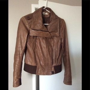 Brown leather moto style jacket